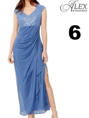 Alex Evenings Light Blue Sequin Bodice Maxi Dress